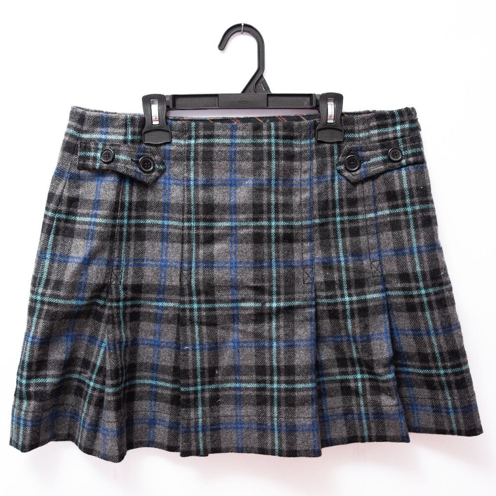 Gap Wool Blend Mini Skirt Sz 10 Blue Gray Plaid Dark Academia Emo Vintage Y2K